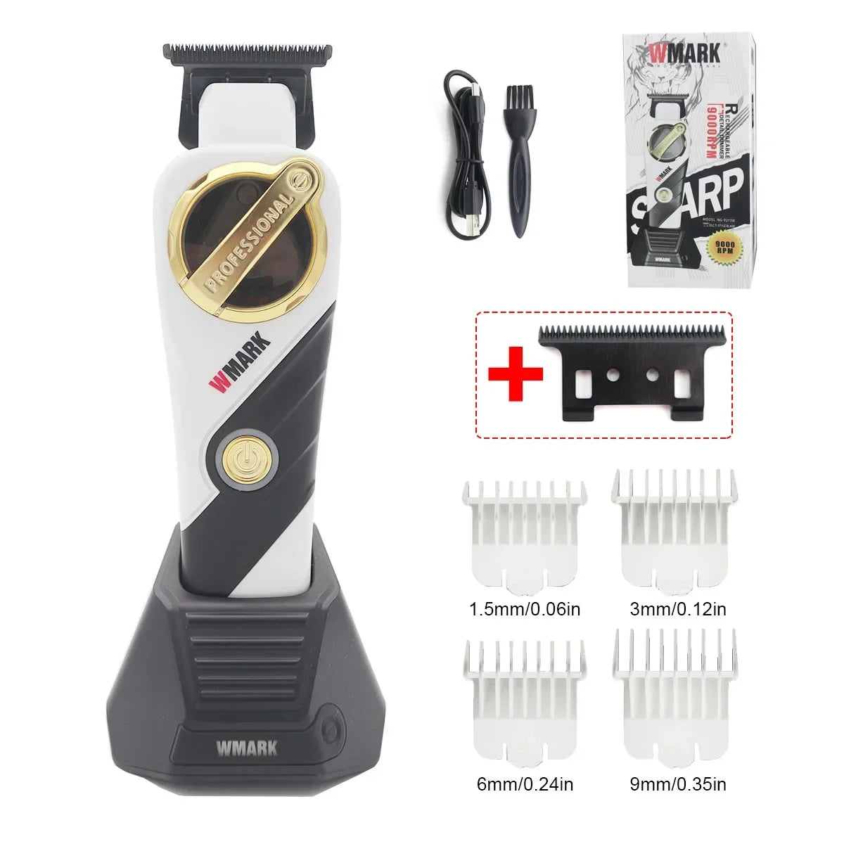 WMARK NG 9213 Professional Hair Trimmer for Men – 9000 RPM Magnetic Motor, DLC T-Blade, Zero Gapped Finishing Clipper
