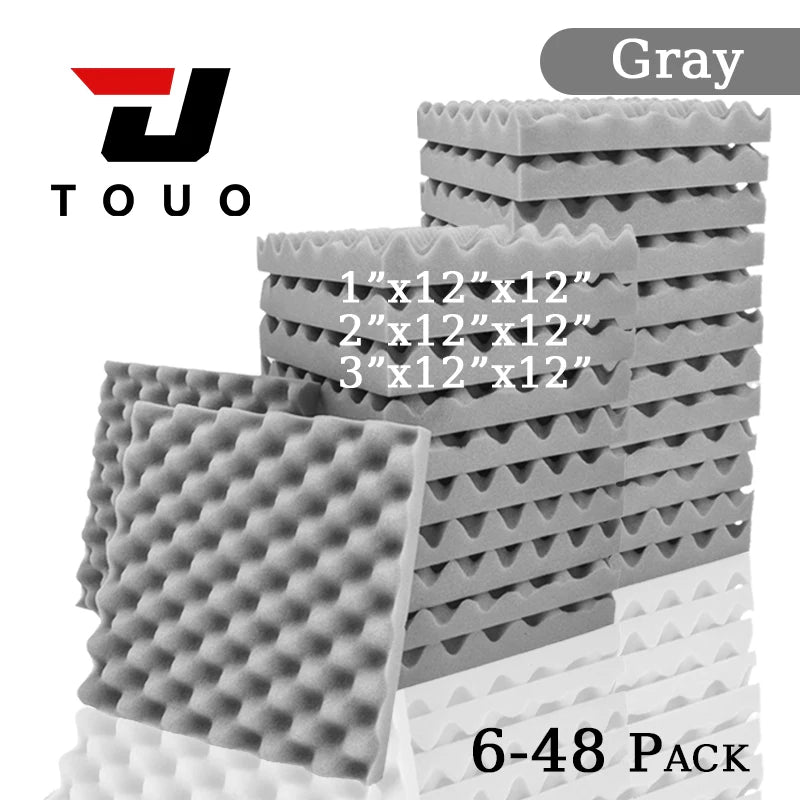 TOUO Acoustic Foam Panels – Fireproof Egg Crate Soundproofing Sponge 6/12/24/48 Pack Studio & Home Sound Absorbing Foam Tiles
