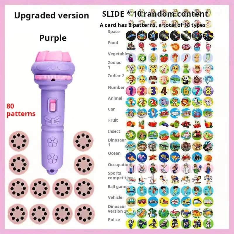 80-Pattern LED Projection Flashlight for Kids - Animal Story Projector and Early Learning Puzzle Toy for Bedtime Education