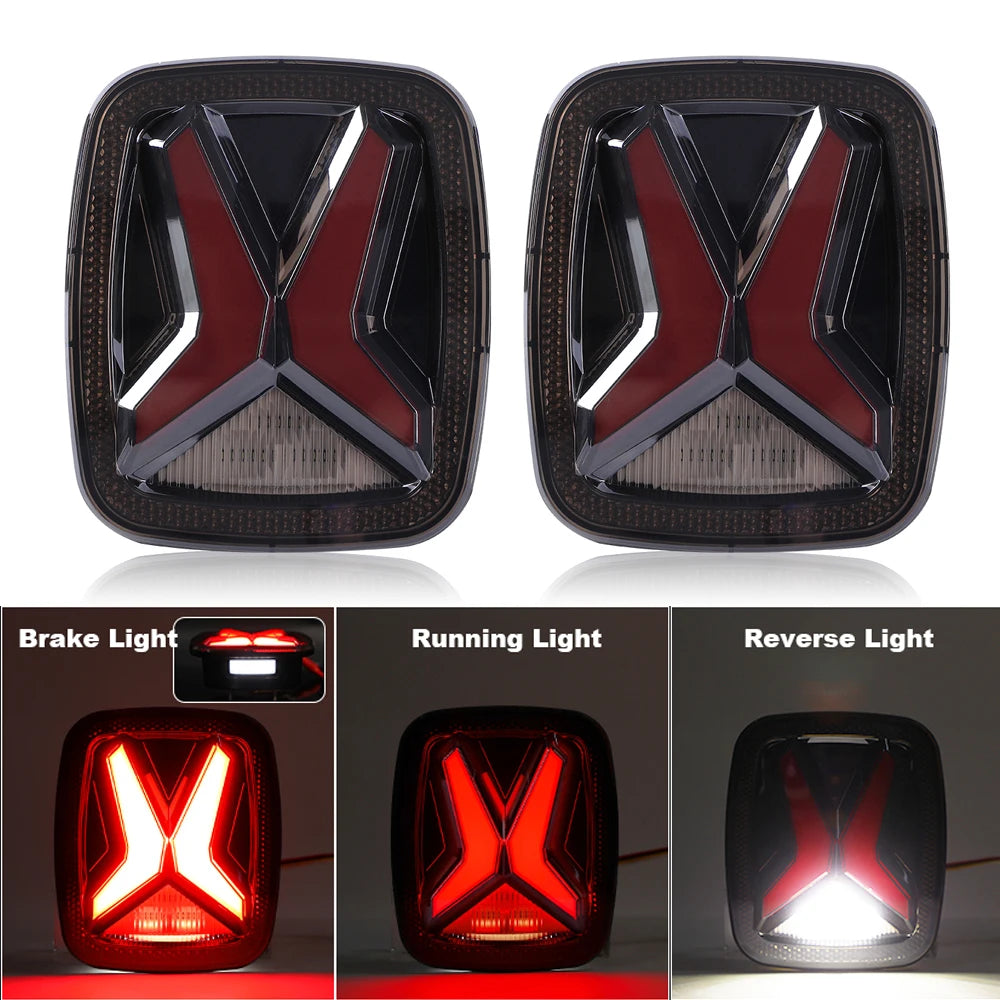 LED Rear Tail Lights for Jeep Wrangler CJ TJ YJ 1998–2006 – X-Shape Smoked Brake & DRL Lamps 12V Universal Fit
