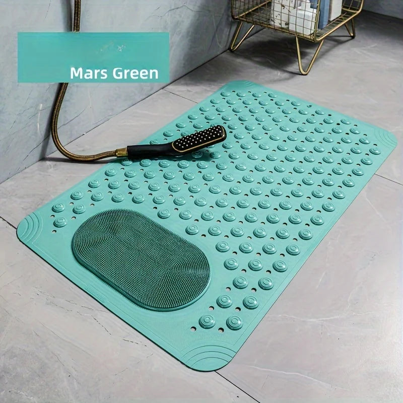 Light Blue Non-Slip PVC Bath Mat – Rectangular Shower Rug with Massage Nubs, 0.8cm Thick Dot Pattern for Bathroom Safety