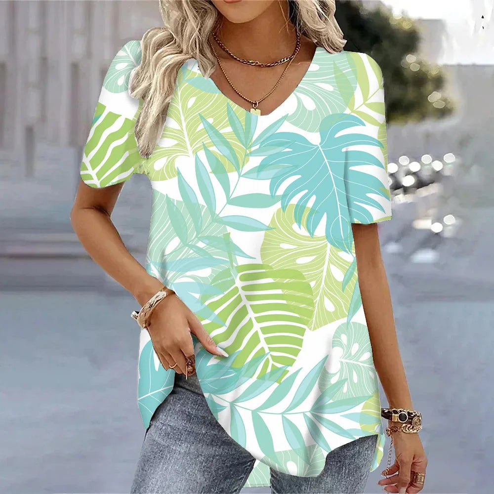 3D Floral Print T-Shirt - Women's Harajuku Casual Loose Fit Summer Crewneck Top