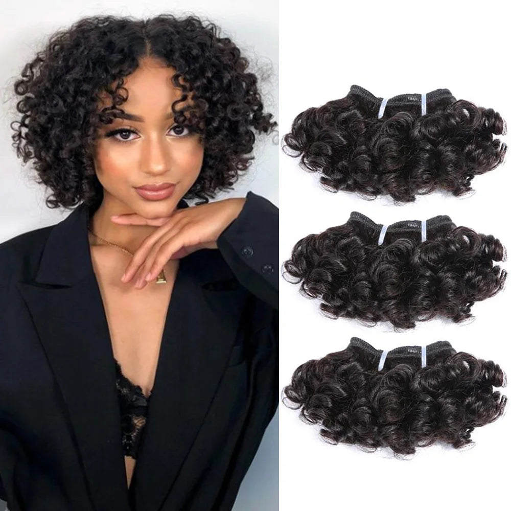 Code Calla Bouncy Curly Hair Bundles β Double Draw 6-inch Short Cut Remy Human Hair Extensions in Natural Black & Brown