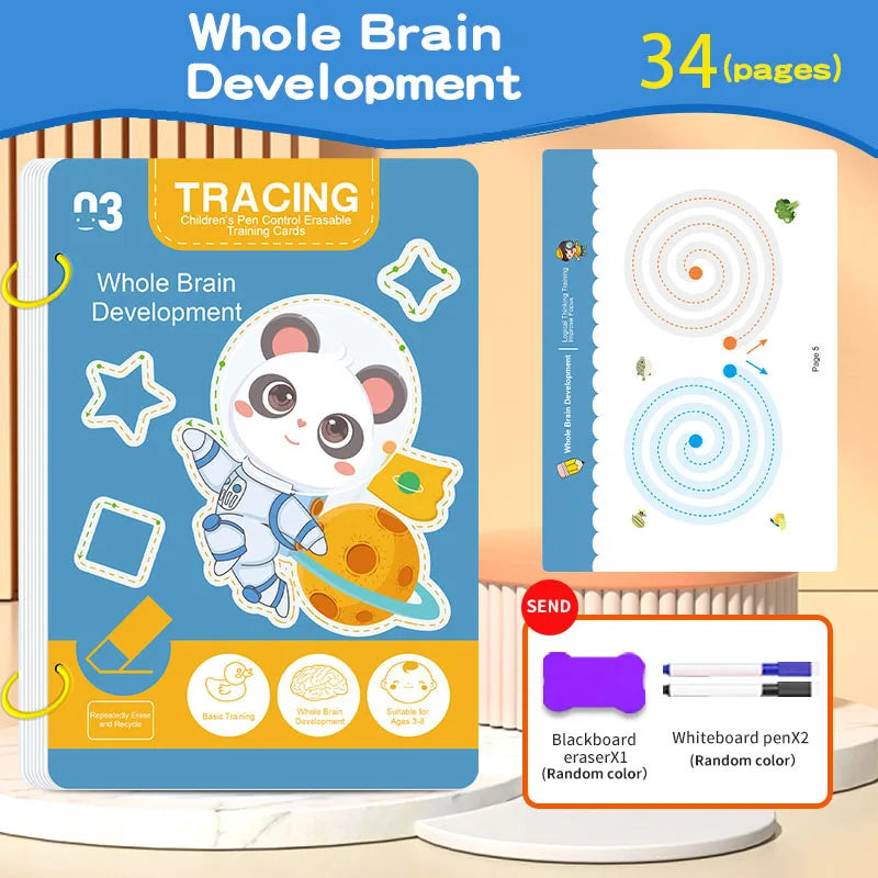 34-Page Reusable Magic Tracing Workbook - Educational Drawing & Pen Control Practice Set