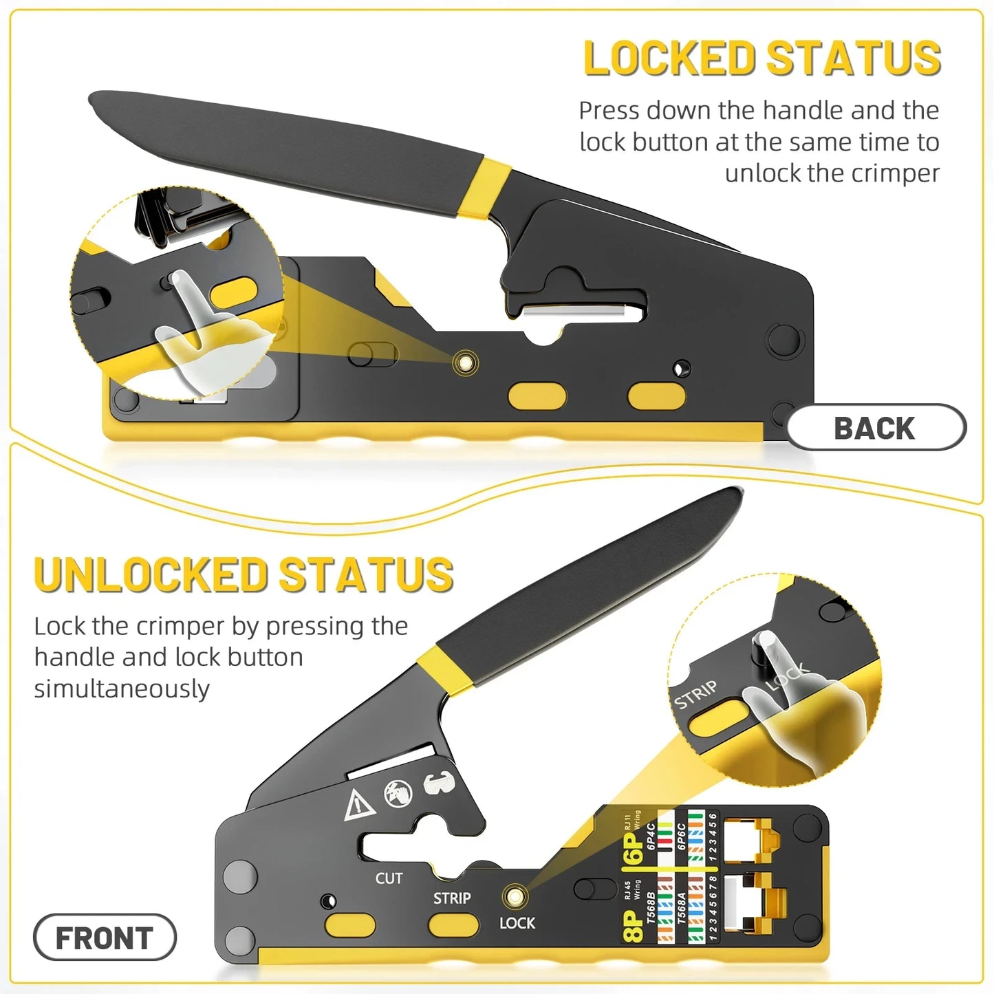 RJ45 Pass Through Crimping Tool - All-in-One Ethernet Wire Cutter for Cat5, Cat5e & Cat6 Network Connectors