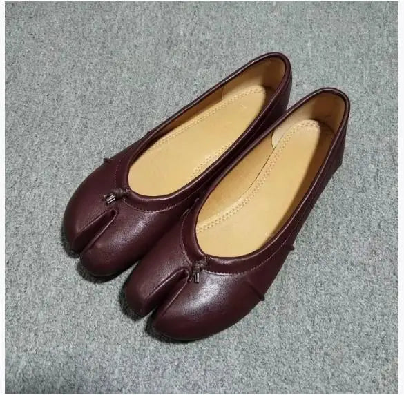 Women’s Luxury PU Leather Tabi Flats – Handmade Split-Toe Mule Shoes, Fashion High-Quality Designer Slip-On Footwear