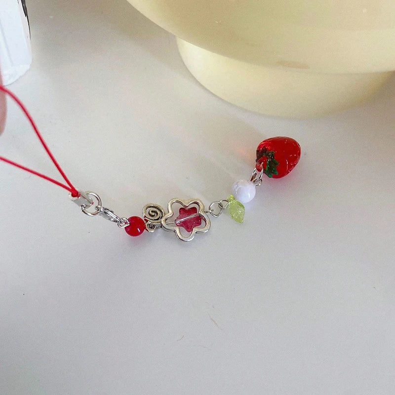Cute Strawberry Keychain Charm - Lightweight Fruit Phone Lanyard & Aesthetic Bag Chain Accessory for Girls