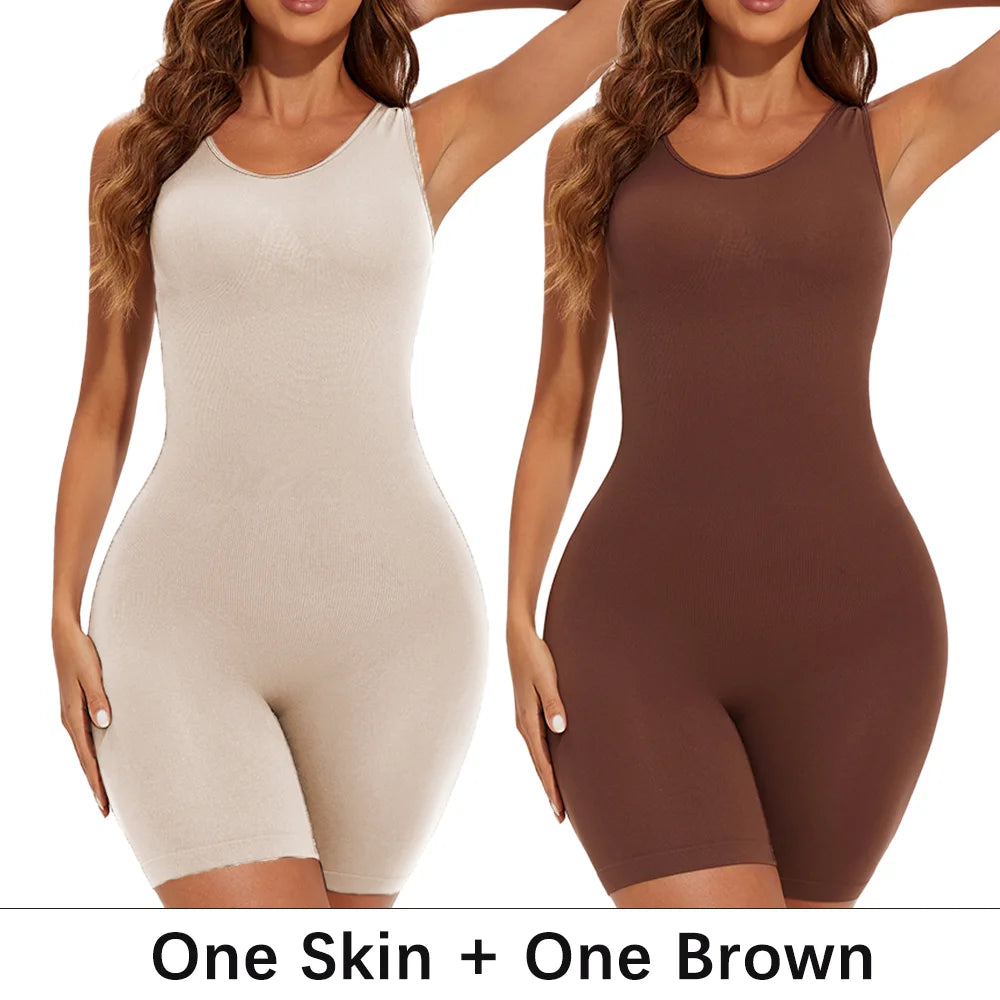 POKARLA Sexy Full Coverage Bodysuit β Seamless Thigh Slimming Wide Shoulder Shapewear Jumpsuit