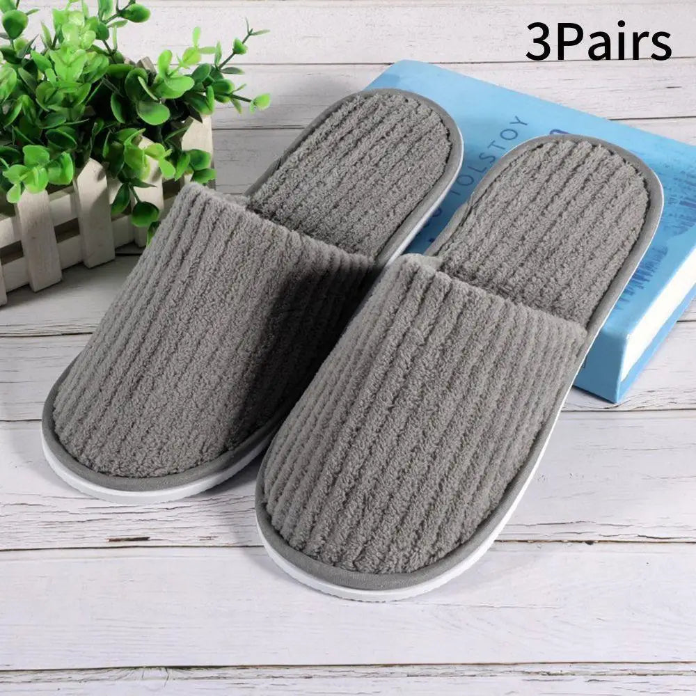 3 Pairs Set Non-Slip Closed Toe Disposable Hotel Slippers β Soft Indoor Guest & Travel Bathroom Slippers