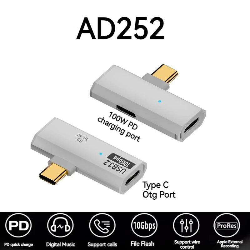 100W USB-C OTG Adapter – Type-C Converter for Fast Charging & 10Gbps Data Transfer, Compatible with Phone, Tablet, MacBook & Earphones