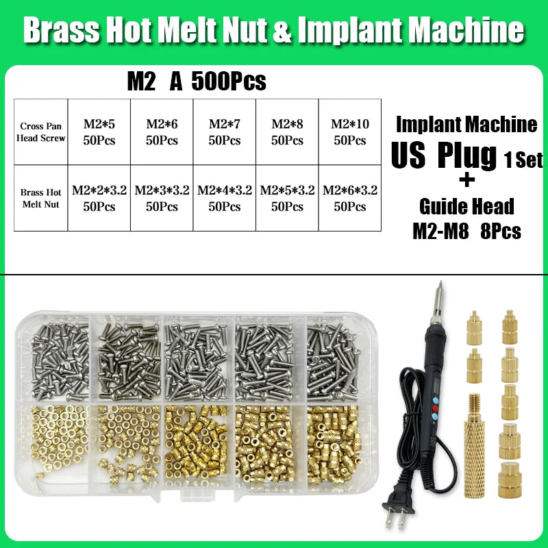 M2 M3 M4 Brass Insert Nuts for Bolt & Screw Implantation β Hot Melt Knurled Thread & Soldering Iron Tip for 3D Printer