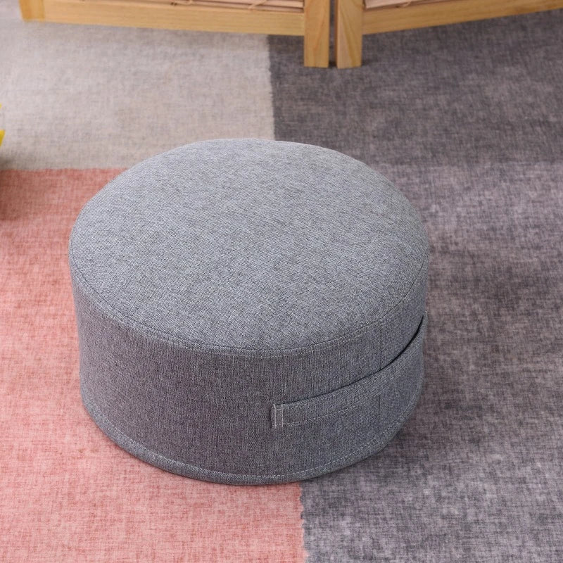 Round Tatami Floor Cushion – Thick Pouf Ottoman with Detachable Washable Cover & Side Handle