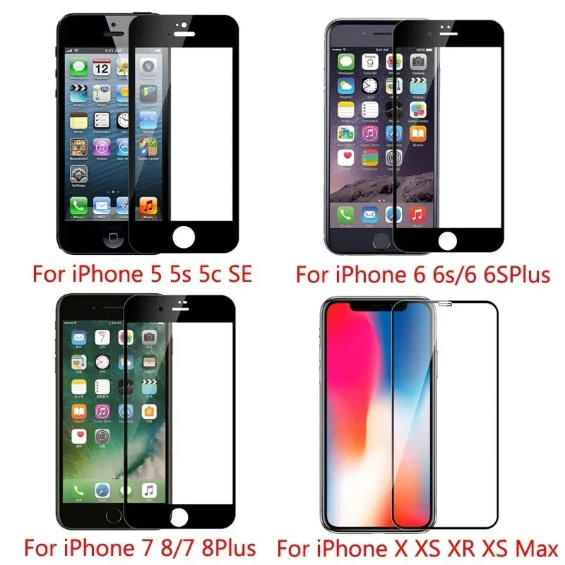 9D Tempered Glass Screen Protector - Protective Glass for iPhone 7/X/XR/XS/11/12/13/14/15/16 Series and Pro Max/Plus Models