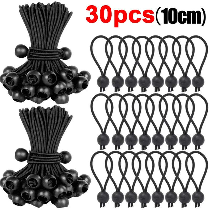 Outdoor Elastic Ball Rope Bungee Cords - Heavy Duty Tie Down for Tent, Tarpaulin, Awning, Canopy & Cargo Shelter