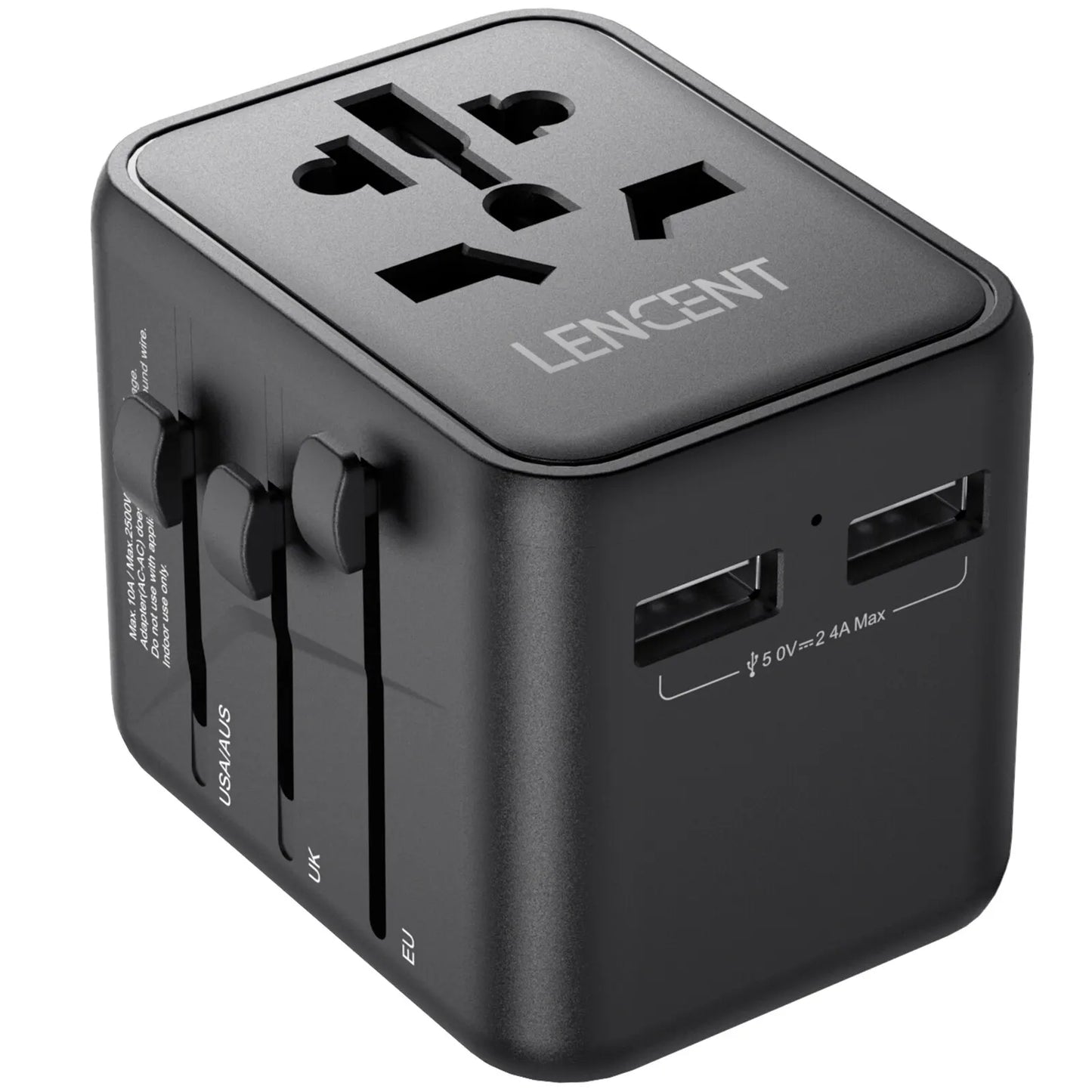 LENCENT International Travel Adapter β All-in-One Charger with 2 USB Ports, EU/UK/USA/AUS Plugs for Worldwide Travel
