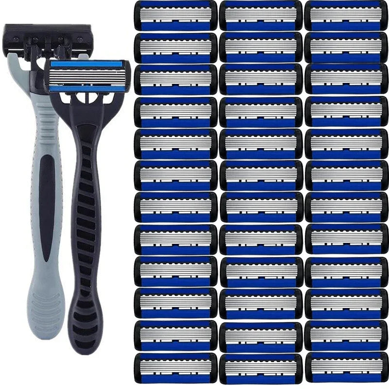 Men’s Manual Safety Razor – 6-Layer Stainless Steel Hair Removal Knife with Replaceable Razor Head and Tools