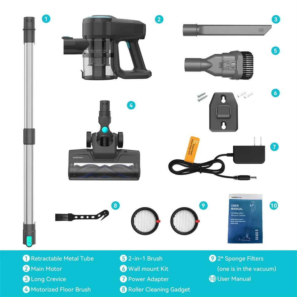 YISORA N300 Cordless Upright Vacuum Cleaner - 20Kpa Ultra Lightweight Stick Vacuum for Carpet, Hard Floor, Car, and Pet Hair