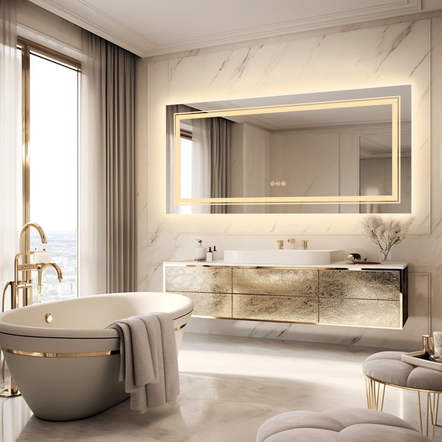 Extra Large Rectangle LED Bathroom Mirror β Dimmable, Anti-Fog, Shatter-Proof Vanity Mirror with Front & Backlight