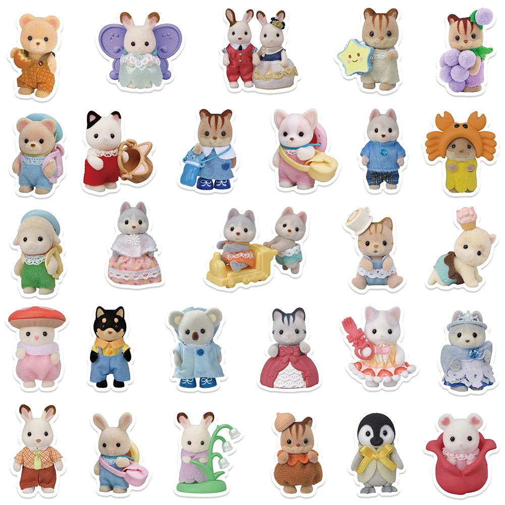 10/30/55pcs Kawaii Calico Critters Stickers — Waterproof Cartoon Decals for Laptops, Scrapbooks & Kids’ Cute Sticker Decor