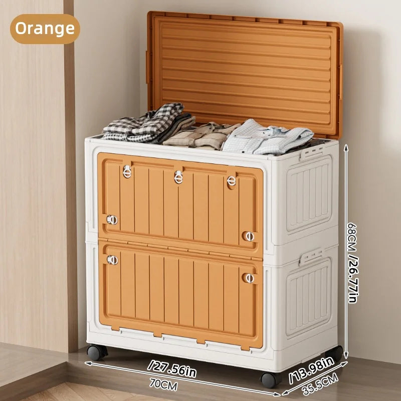 Large Capacity Foldable Storage Bin - Transparent Mobile Organizer with Wheels for Clothes & Toys