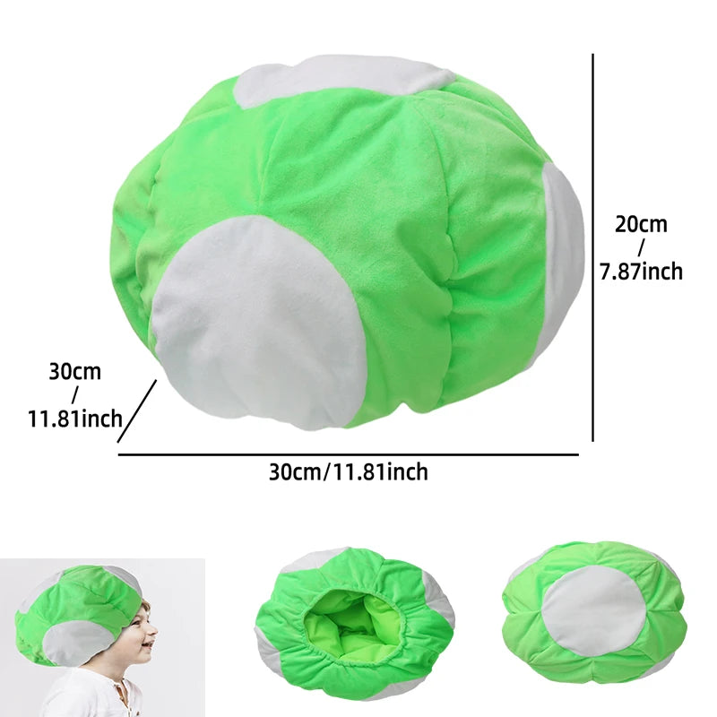 Mario & Luigi Bros Plush Mushroom Hat β Red, Green, Blue Cosplay Cap for Unisex