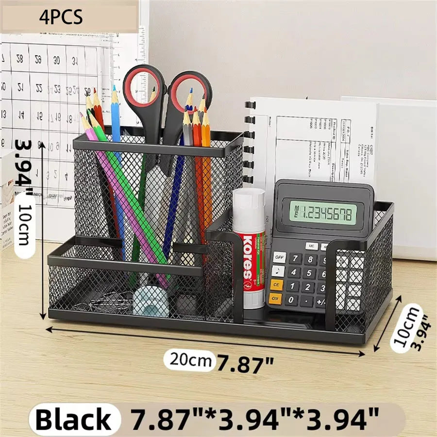 Mesh Desk Organizer Caddy with Pencil Holder and 3 Compartments for Office Desktop Storage – Black Office Supplies Organizer
