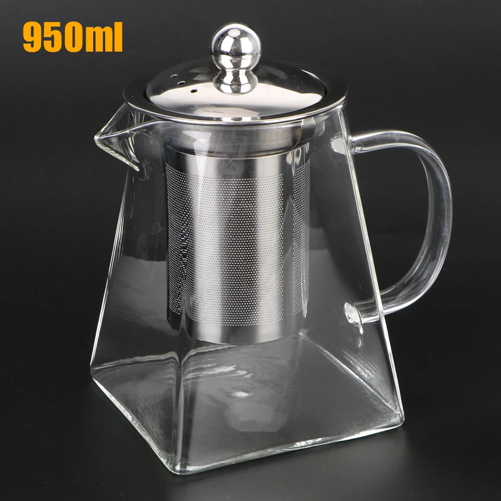 Glass Teapot with Stainless Steel Infuser – 550/750/950ML Heat-Resistant Clear Teaware, Household Tea Kettle with Infuser