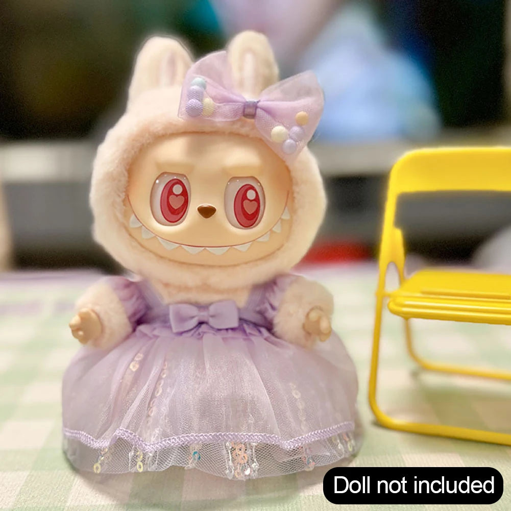 Labubu Pink Ribbon Dress - Cute Fairy Costume Outfit Accessory for 15/17cm Vinyl Doll