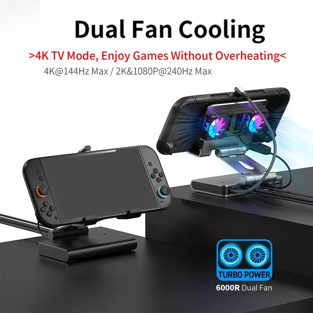 6-in-1 Switch 2 Cooling Dock – 4K 144Hz HDMI, Dual Fans, TV Mode Adapter, Portable Stand & Heat Dissipation