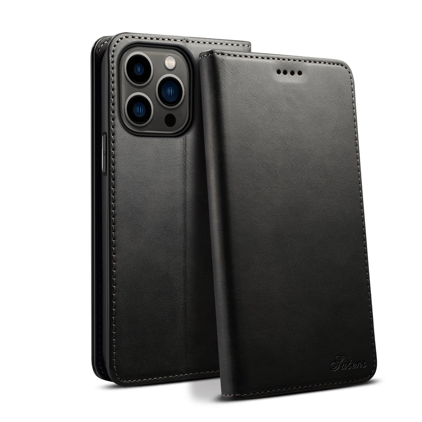 SUTENI Leather Wallet Phone Case — Flip Cover with Card Holder & Stand for iPhone 7/8/11/12/13/14/15/16 Pro Max/XR/XS