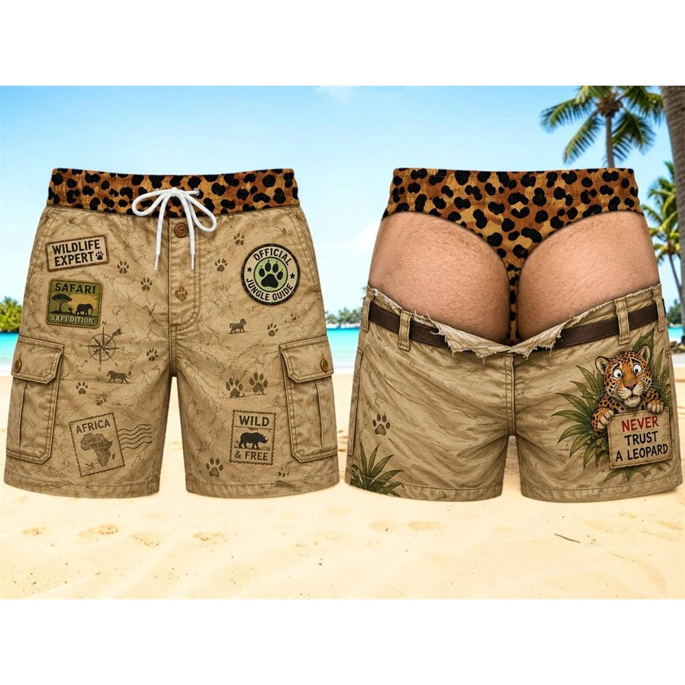 Retro 3D Cowboy Beach Shorts - Men's Quick-Dry Breathable Drawstring Board Shorts
