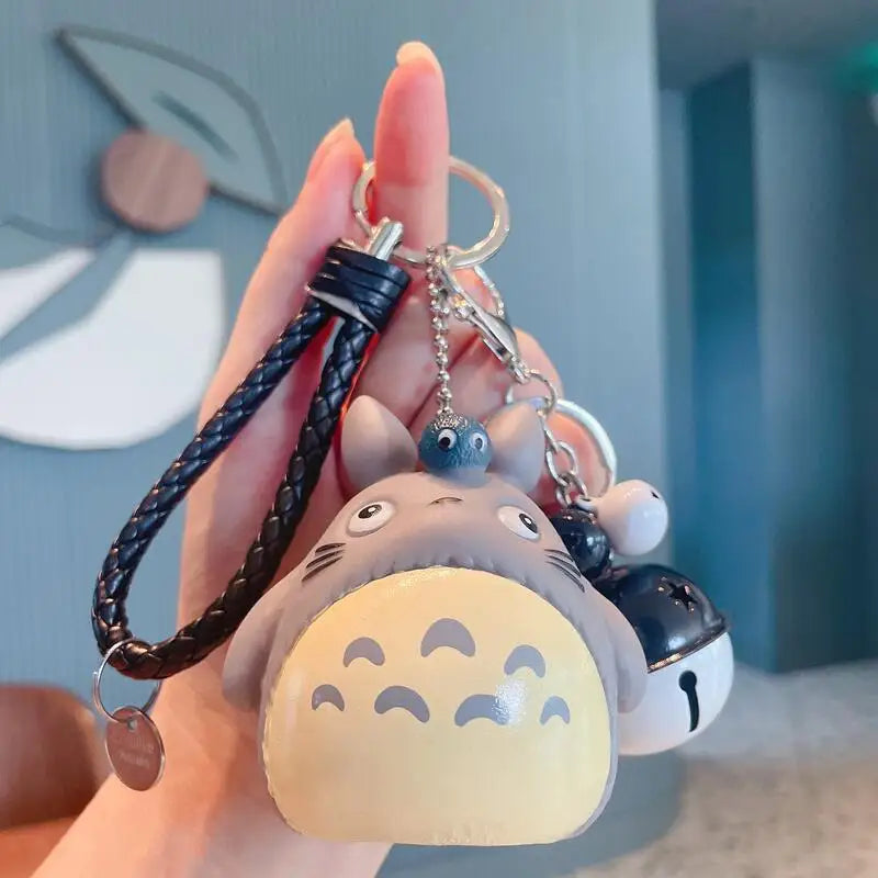 Totoro Anime Keychain - Cute Cartoon Cat Doll Pendant with Leather Strap for Bag, Car Keys & Gifts