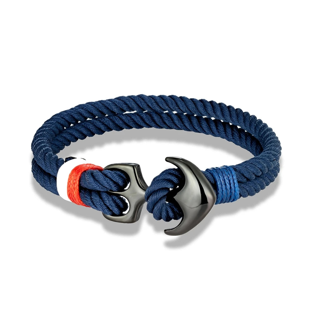 MKENDN Anchor Bracelet β Double Strand Nautical Waterproof Rope with Black Stainless Steel Sport Buckle for Men & Women