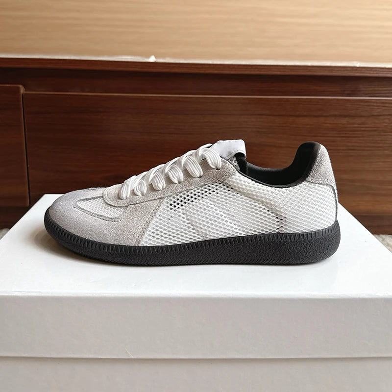 Unisex Patchwork Suede Sneakers - Vintage German Army Trainer Casual Shoes