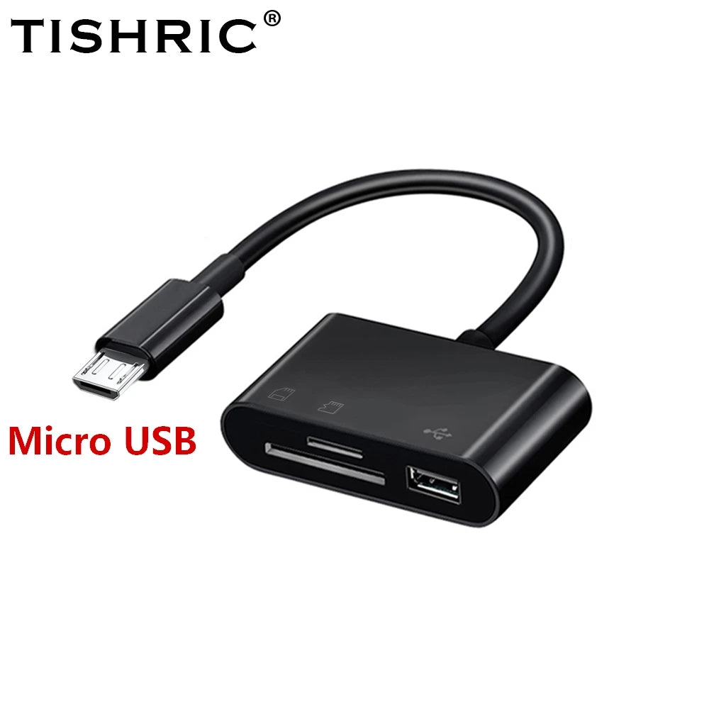 TISHRIC Type-C Memory Card Reader Adapter – SD/TF Card Reader with USB & Micro USB for MacBook, Samsung, Huawei & Xiaomi