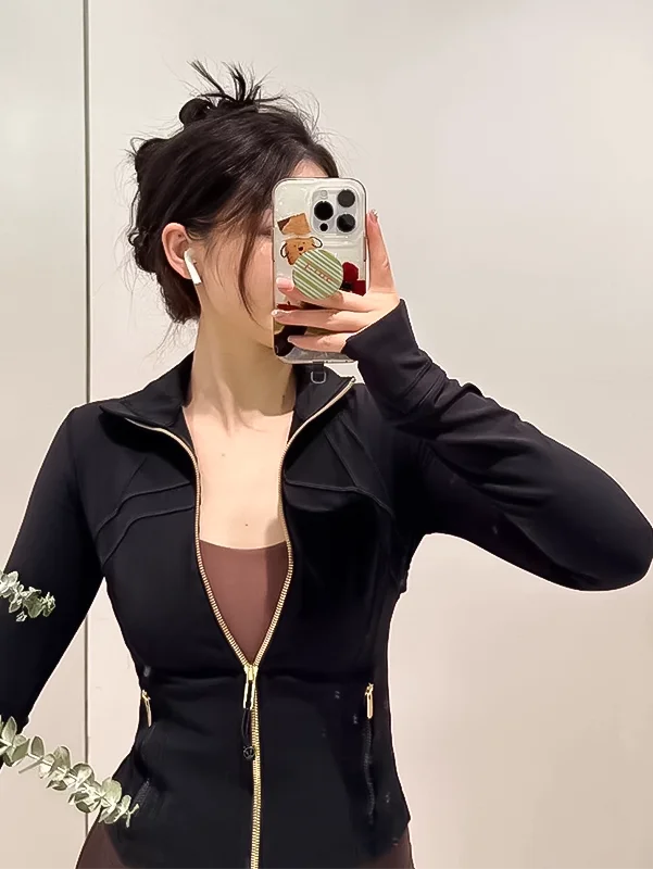 Women's Stand Collar Workout Jacket - Long Sleeve Sporty Fitness Training Top