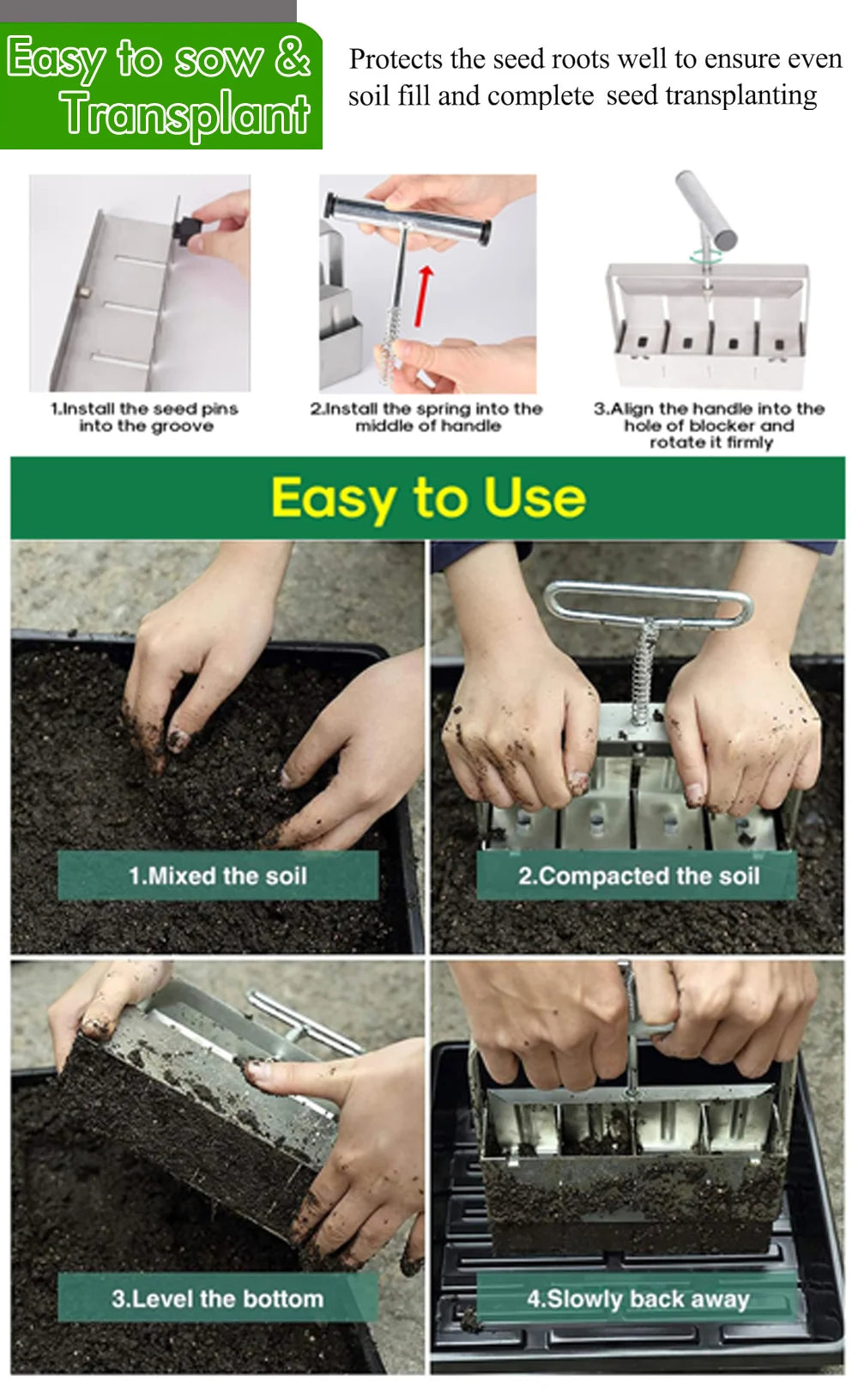 Handheld Seedling Soil Block Maker – 2 Inch Soil Blocking Tool for Greenhouse and Garden Seedlings