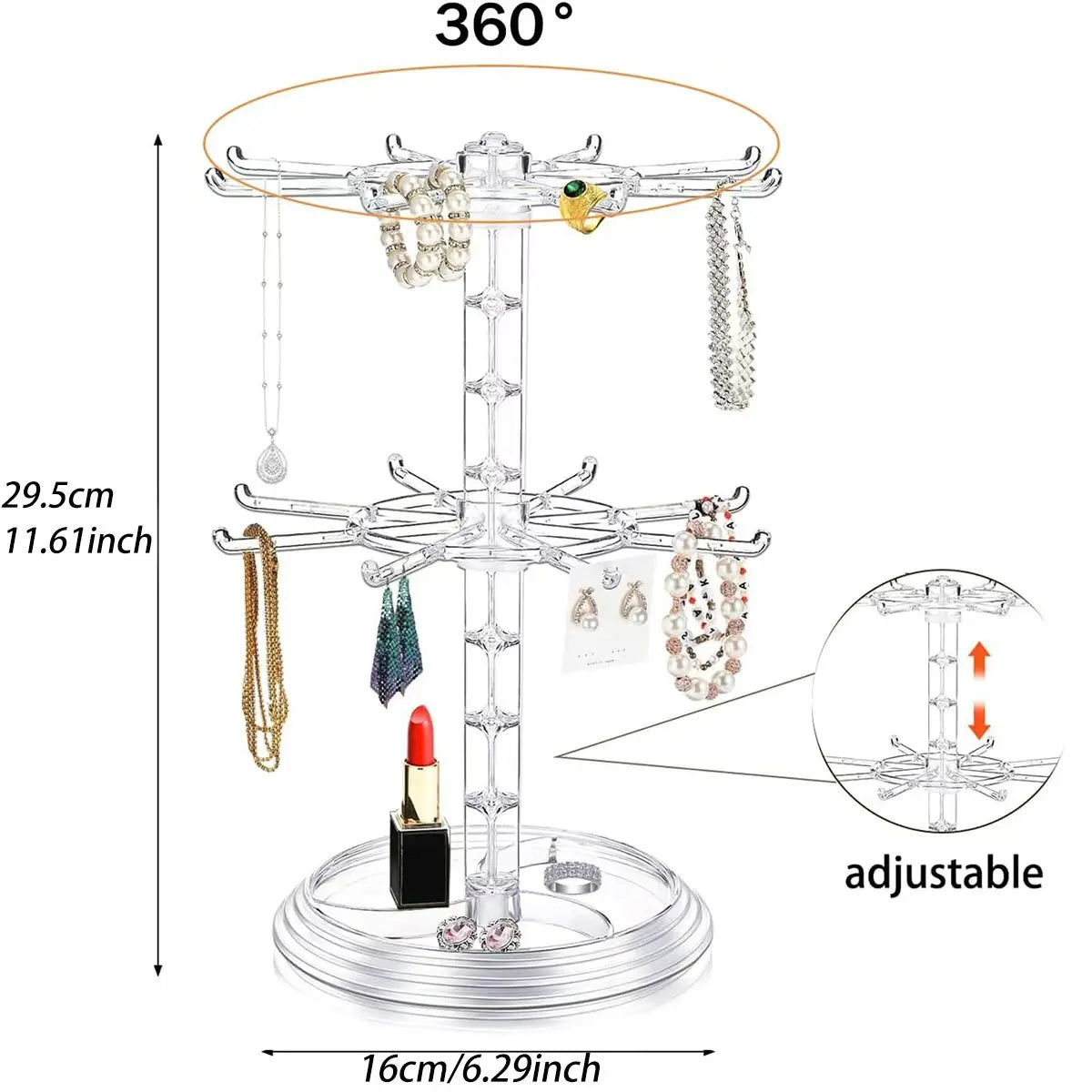 Multifunctional Double-Layer Jewelry Stand - Rotatable Adjustable Detachable Display Rack
