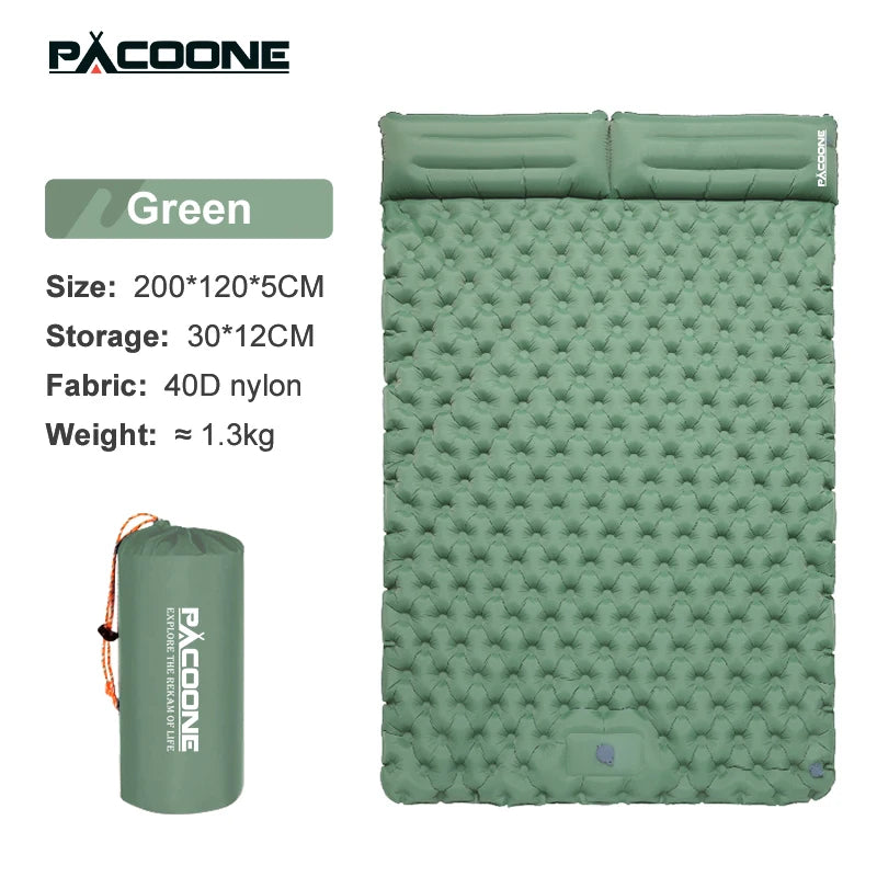 PACOONE Outdoor Camping Double Inflatable Mattress - Extra Wide Ultralight Folding Sleeping Pad