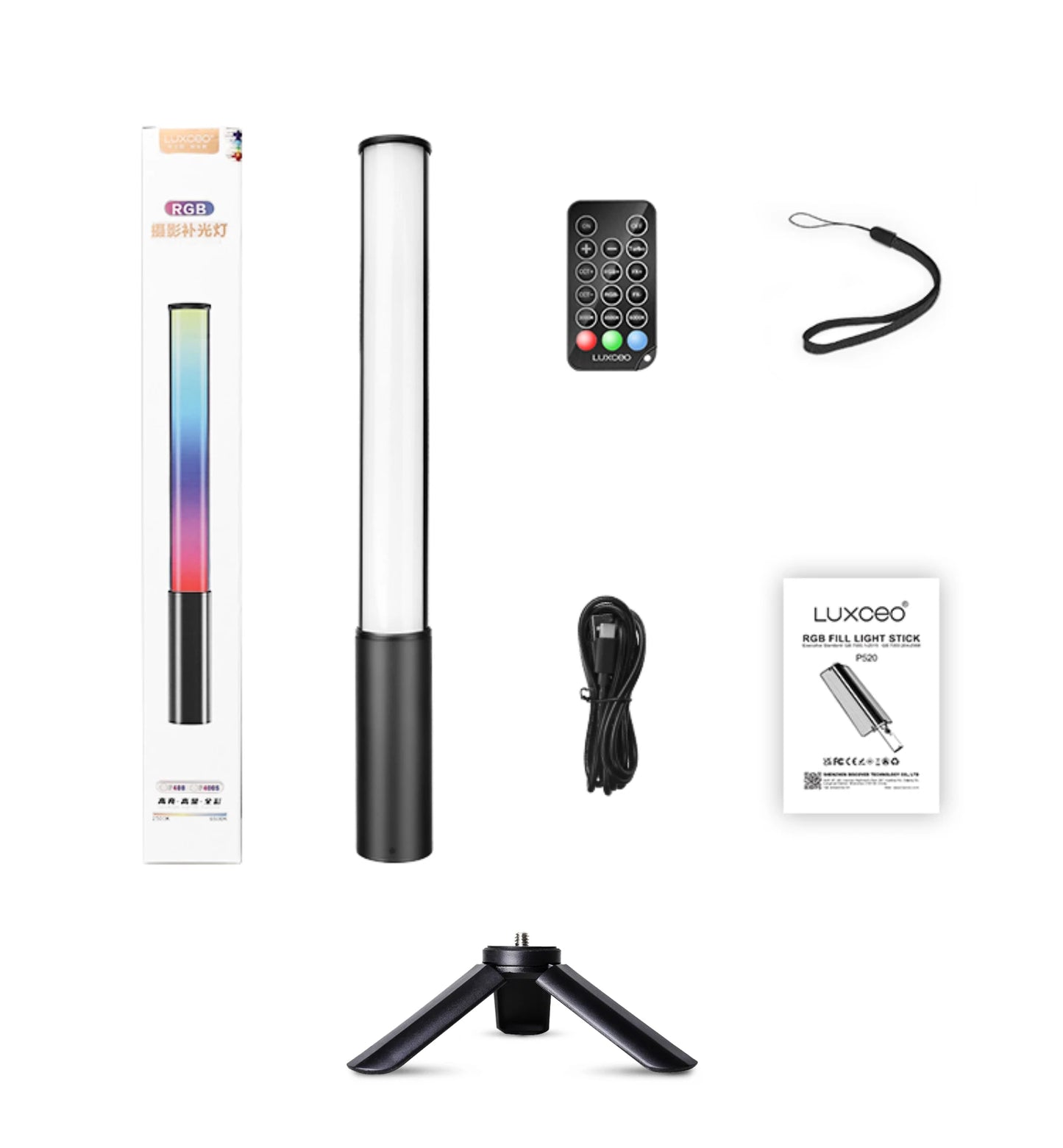 LUXCEO P400 RGB LED Light Wand for Photography & Video – CRI95+ Handheld Studio Tube Lamp 2500K-6500K for Vlogging & Content Creation