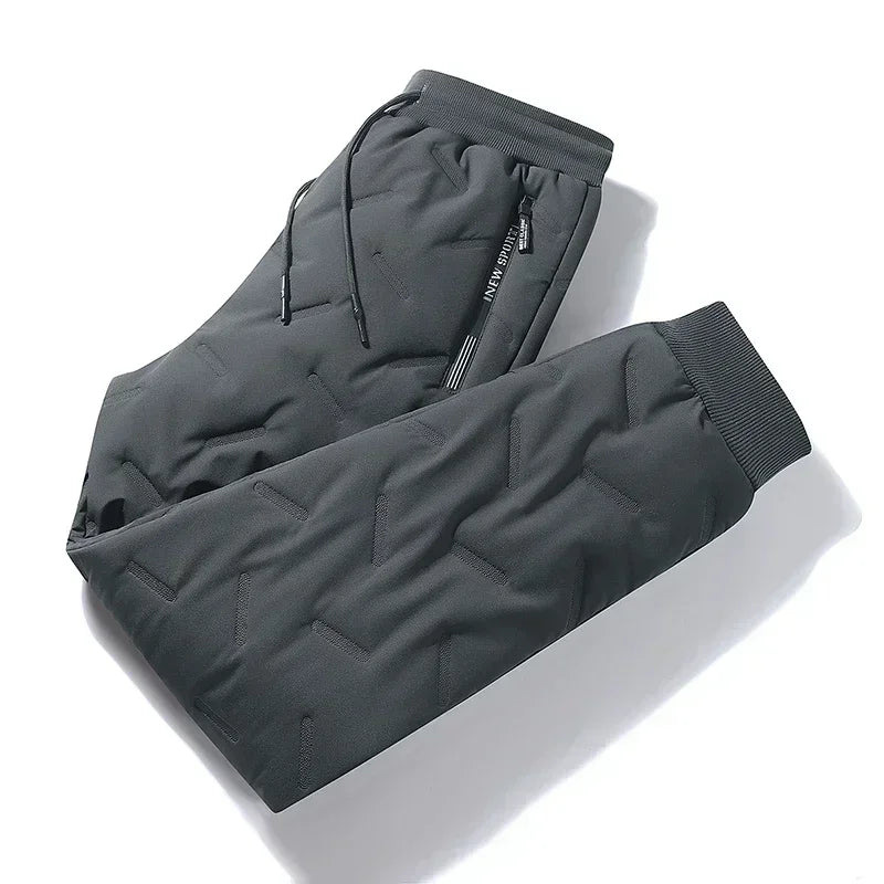 Men’s Winter Down Cotton Pants — Waterproof Thickened Wool Jogger with Zipper Pockets, Warm Outdoor Ski Pants, 7XL