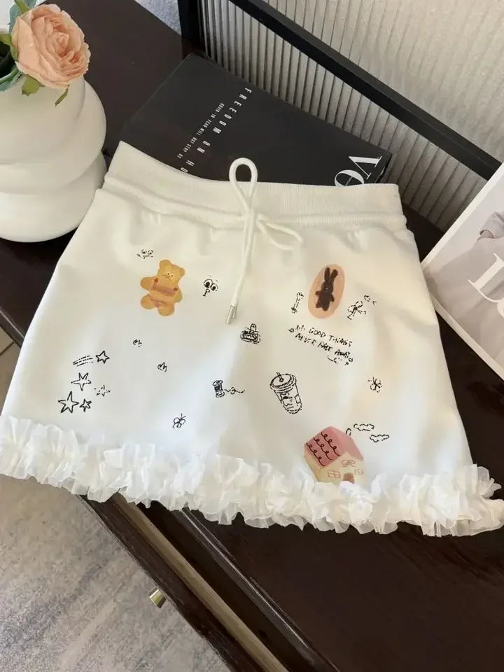 Y2K High-Waist Appliqué Denim Mini Skirt — Women's Goth Harajuku Streetwear