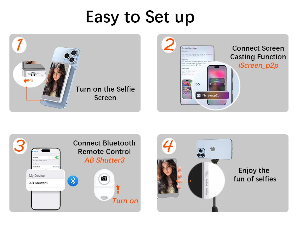 Vlog Selfie Monitor Screen for Phone – Rear Camera Display with MagSafe Magnetic Mount and Wireless Connection for Live Streaming