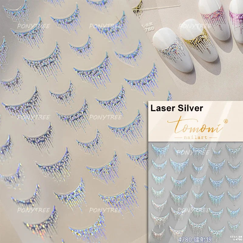 5D Gold Stamped Nail Art Stickers - Silver Sun Stars Snake Chinese Style Self-Adhesive Manicure Decals