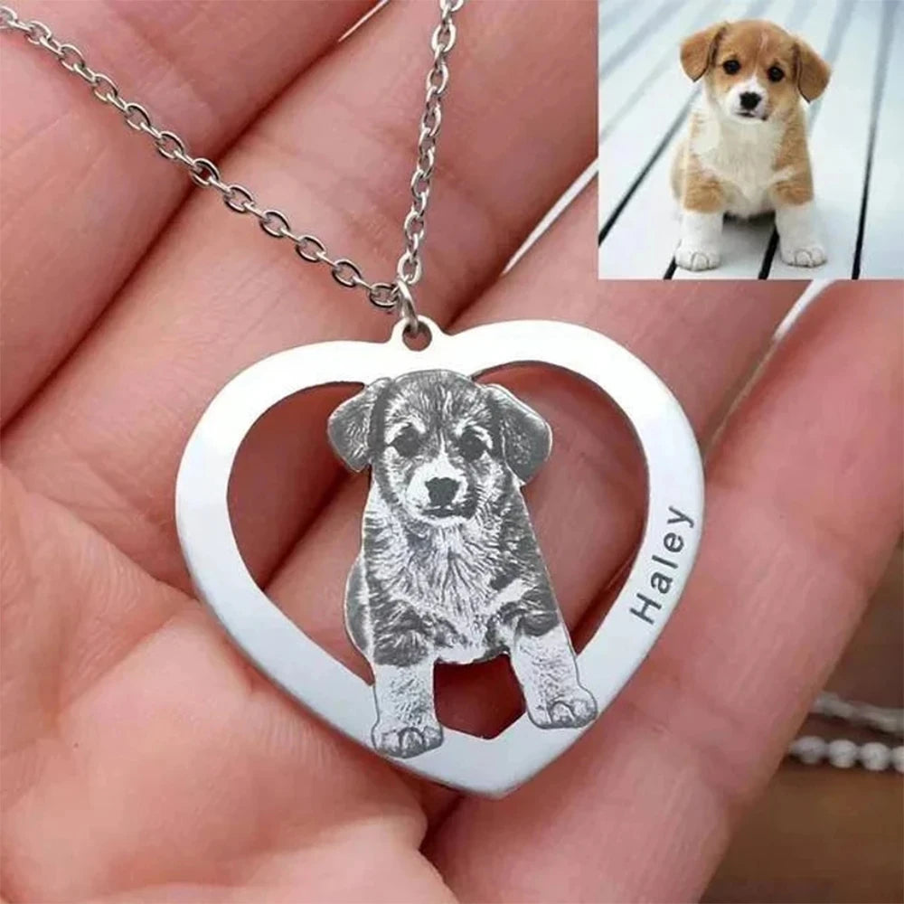 Personalized Pet Photo Necklace — Custom Engraved Dog & Cat Pendant, Handmade Memory Jewelry Keychain Gift