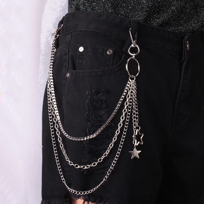Punk Street Moon & Star Keychain β Goth Skull Rivet Waist Chain for Jeans, Unisex Rock Accessories