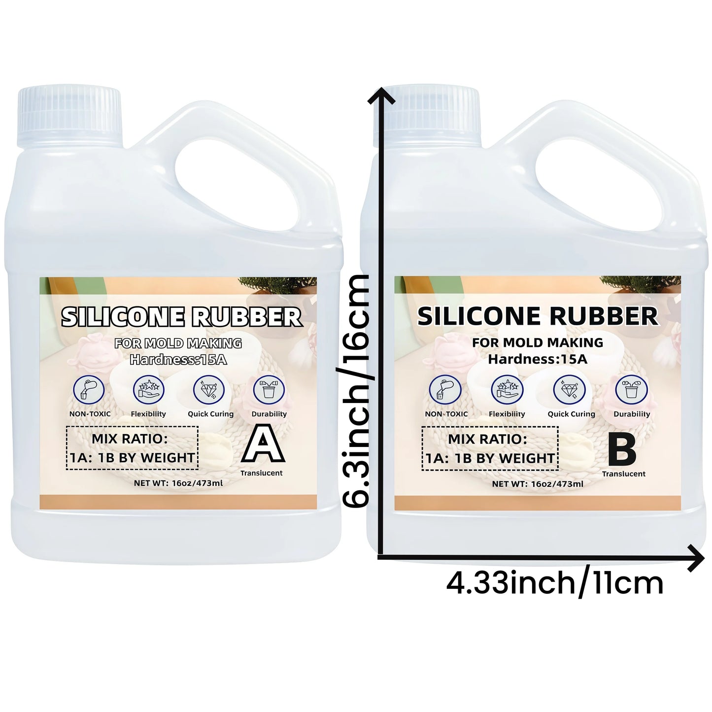 32oz Super Elastic Liquid Silicone Mold Making Kit – 1:1 Mix Ratio for Resin Casting, Candle & DIY Crafts (Translucent)