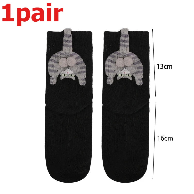 Funny 3D Cat Socks - 4-Piece Set of Quirky Cotton Cartoon Crew Socks for Gifts