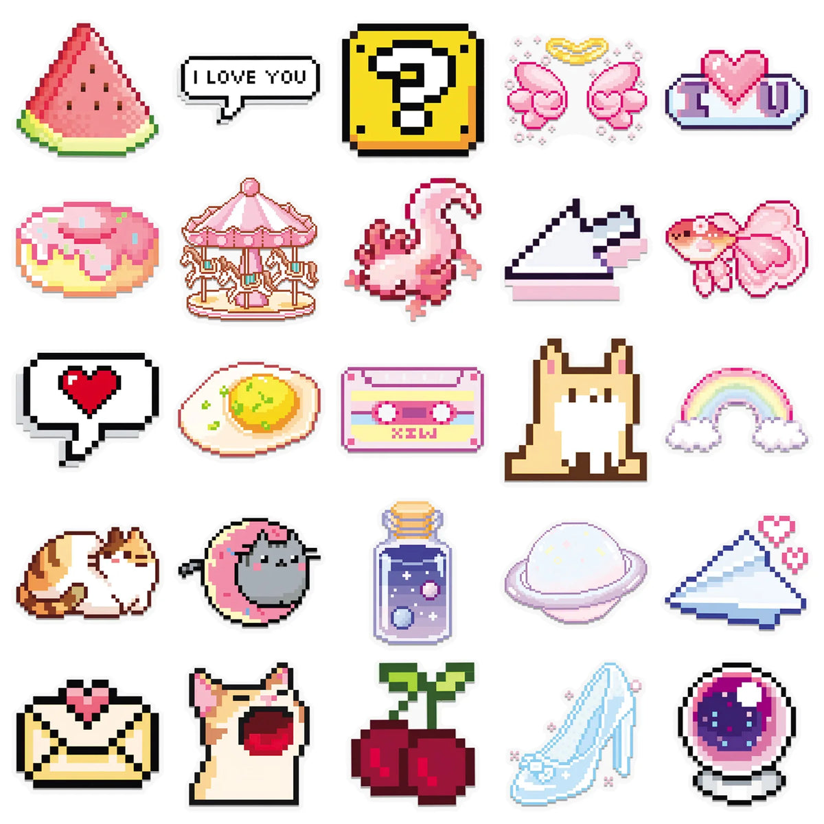 50-Piece Cute Pixel Game Sticker Set – Kawaii Cat Waterproof Decals for Scrapbooks, Phones, Luggage, and Skateboards