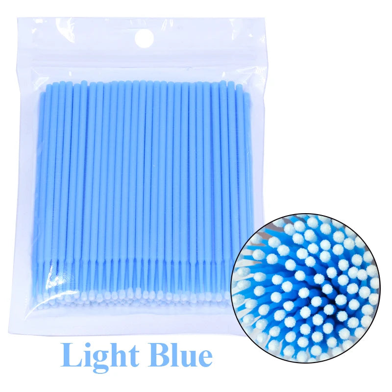 100pcs Eyelash Cleaning Brushes – Micro Cotton Swabs for Lash Extensions & Makeup Remover